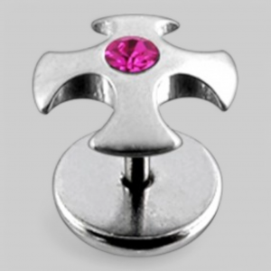 Серьга в форме &quot;ирландского креста&quot; с камнем в центре. Цвет - розовый.