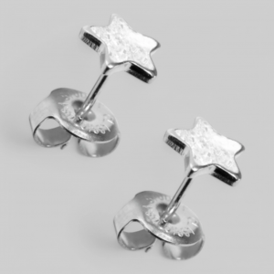Серьги иглы стерильные, Глиттер белый Звезда, 5 мм, сталь без покрытия, 2шт.