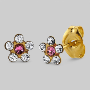 Серьги &quot;SENSITIVE&quot;,в виде цвета из шести камней,цвет&quot;ХРУСТАЛЬ+ТУРМАЛИН&quot; ,с позолотой,2 шт
