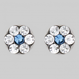 Серьги иглы стерильные в форме цветка , с камнями &quot;ХРУСТАЛЬ/САПФИР&quot; ,без позолоты, размер &quot;макси&quot;,2 шт