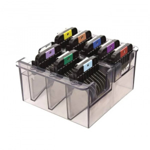 Набор из восьми металлических насадок с органайзером к рабочим машинкам &quot;WAHL&quot;.