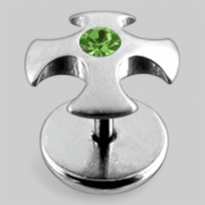 Серьга в форме &quot;ирландского креста&quot; с камнем в центре. Цвет - салатный.