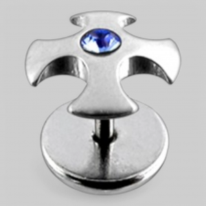 Серьга в форме &quot;ирландского креста&quot; с камнем в центре. Цвет - голубой.