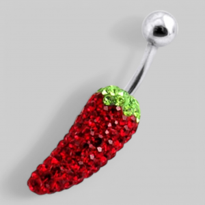 Серьга для пупка в форме перчика усыпанного стразами. Цвет - комбинированый.