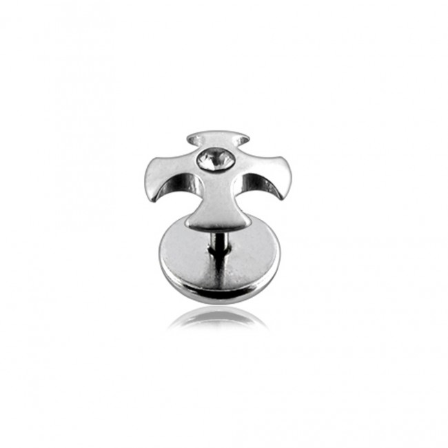 Серьга в форме &quot;ирландского креста&quot; с камнем в центре. Цвет - хрусталь.