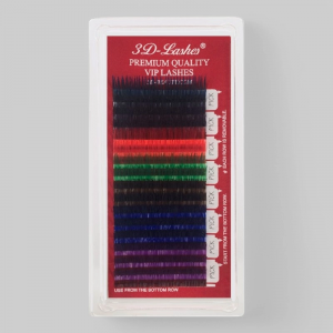 3D-VIP Color Lashes J Curl - Ресницы шелковые цветные (7 цветов), толщина 0,15мм, длинна 11мм,  наклеены на ленту, примерно 4500шт.