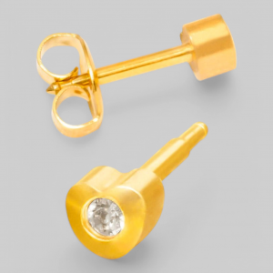 Серьги для прокола СЕРДЦЕ с камнем-ХРУСТАЛЬ MIDI с позолотой