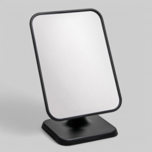 Косметическое прямоугольное зеркало, стоячее, размеры 14,5 х 19,5 см, общая высота 22 см, пластик черный матовый, в коробке