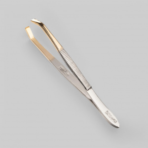 Пинцет для удаления волос из никеля, золотые на конце, с наклоном, длина 8см