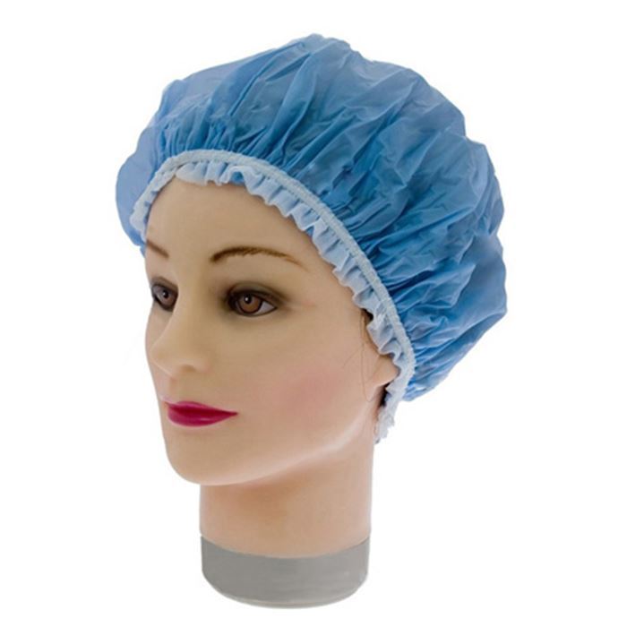 Шапочка пластиковая для душа с кружевом,голубая.288