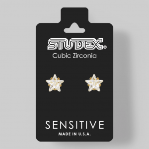 Серьги &quot;SENSITIVE&quot;с камнем &quot;ЦИРКОН&quot; тип огранки&quot;звезда&quot;,с позолотой,размер 5мм,2шт&quot;