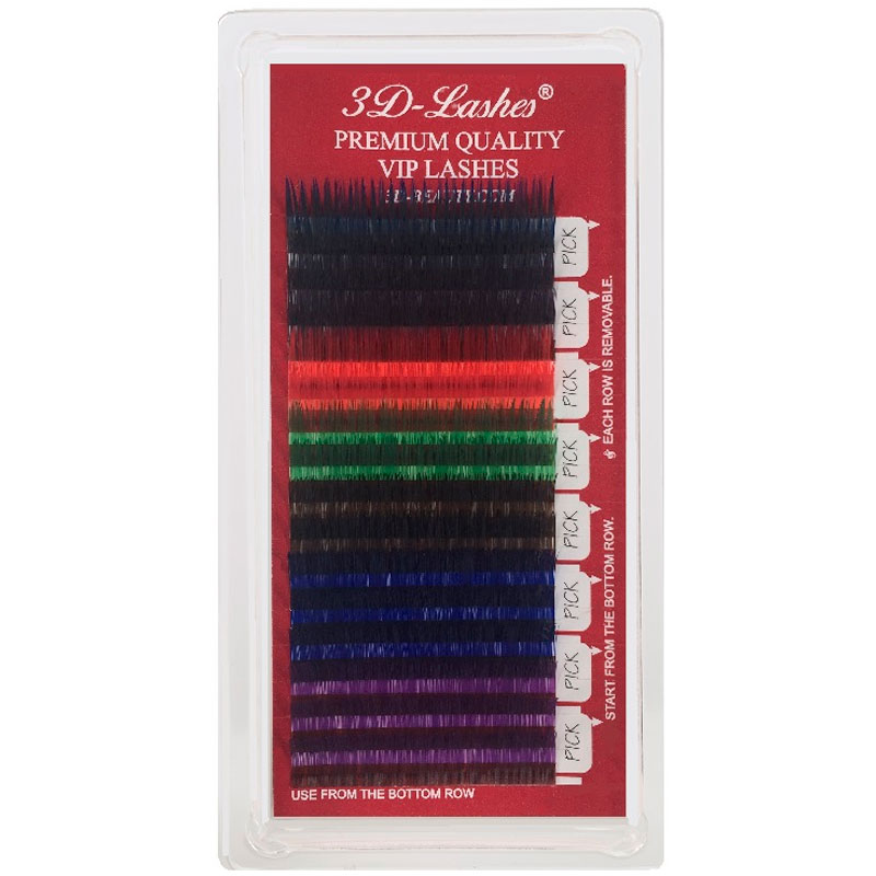 3D-VIP Color Lashes J Curl - Ресницы шелковые цветные (7 цветов), толщина 0,15мм, длинна 11мм,  наклеены на ленту, примерно 4500шт.