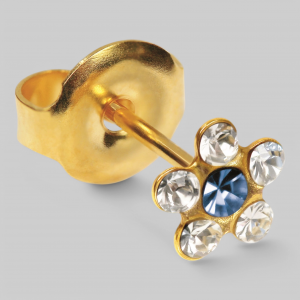 Серьги &quot;SENSITIVE&quot;,в виде цвета из шести камней,цвет&quot;ХРУСТАЛЬ+САПФИР&quot; ,с позолотой,2 шт