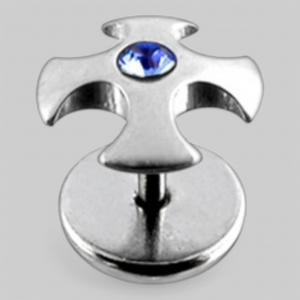 Серьга в форме &quot;ирландского креста&quot; с камнем в центре. Цвет - синий.