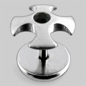 Серьга в форме &quot;ирландского креста&quot; с камнем в центре. Цвет - черный.