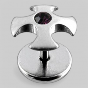 Серьга в форме &quot;ирландского креста&quot; с камнем в центре. Цвет - фиолетовый.