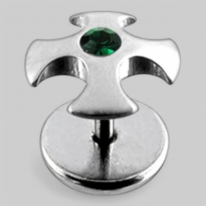 Серьга в форме &quot;ирландского креста&quot; с камнем в центре. Цвет - зелёный.