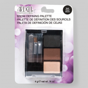 Комплект для коррекции бровей в футляре с зеркальцем, 3 пудры для тонирования в темных тонах, 2 кисточки и пинцет.