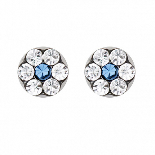 Серьги иглы стерильные в форме цветка , с камнями &quot;ХРУСТАЛЬ/САПФИР&quot; ,без позолоты, размер &quot;макси&quot;,2 шт