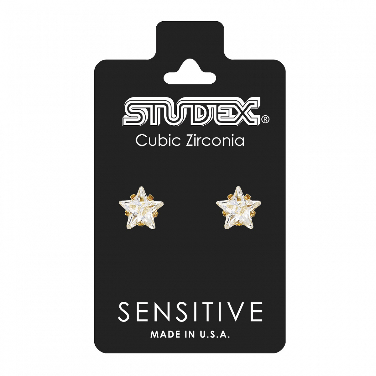 Серьги &quot;SENSITIVE&quot;с камнем &quot;ЦИРКОН&quot; тип огранки&quot;звезда&quot;,с позолотой,размер 5мм,2шт&quot;