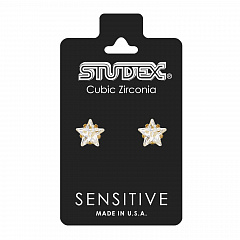 Серьги &quot;SENSITIVE&quot;с камнем &quot;ЦИРКОН&quot; тип огранки&quot;звезда&quot;,с позолотой,размер 5мм,2шт&quot;