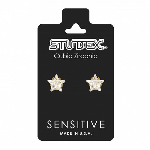 Серьги &quot;SENSITIVE&quot;с камнем &quot;ЦИРКОН&quot; тип огранки&quot;звезда&quot;,с позолотой,размер 5мм,2шт&quot;