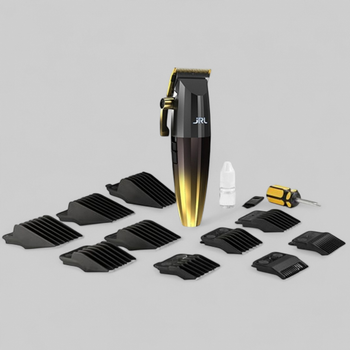 FF 2020C PROFESSIONAL CORDLESS HAIR CLIPPER GOLD-МАШИНКА ДЛЯ СТРИЖКИ ВОЛОС &quot;JRL FRESHFADE 2020C GOLD&quot;/, ЦВЕТ - ЧЕРНЫЙ С ЗОЛОТОМ /РАБОЧАЯ, РОТОРНЫЙ МОТОР,НОЖ 45мм, 2 СКОРОСТИ (6000 И 7200 ОБ/МИН.), ВЫСОТА СРЕЗА 0,5-3,5 ММ., 10 НАСАДОК: 1,5 ММ.-25 ММ.,