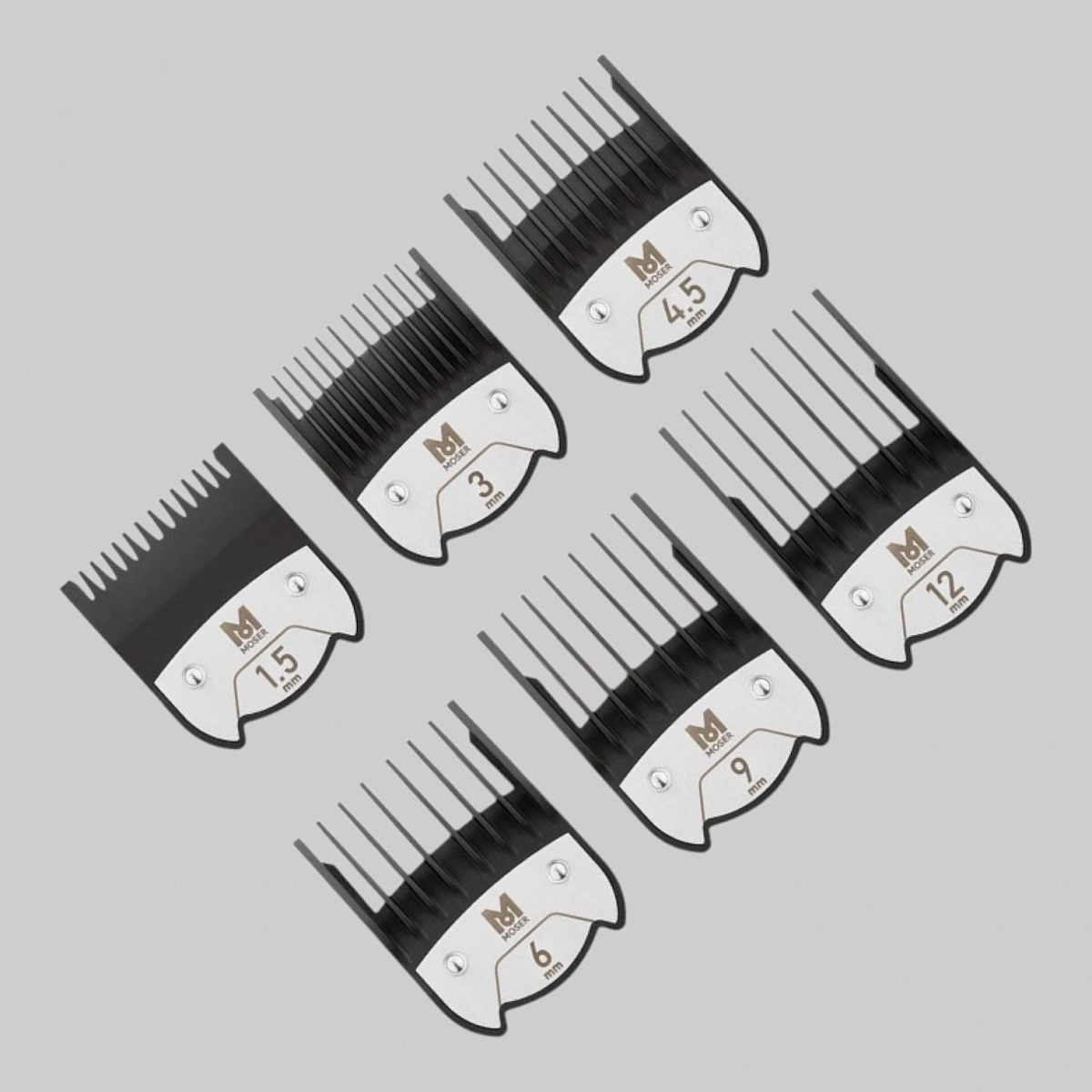 Набор из шести магнитных премиум насадок 1,5, 3, 4,5, 6, 9, 12мм в кейсе к машинкам 1854, 1870, 1871, 1872, 1874, 1876, 1877, 1884, 1885, 1886, 1887, 1888, 4212