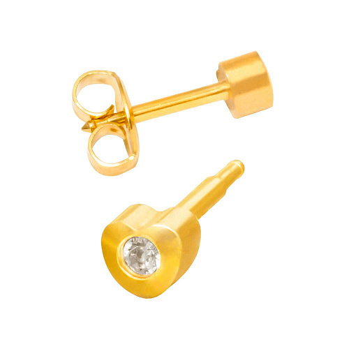 Серьги для прокола СЕРДЦЕ с камнем-ХРУСТАЛЬ MIDI с позолотой