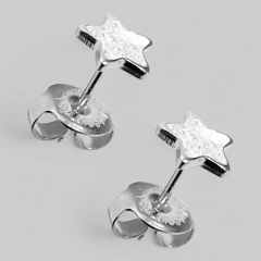 Серьги иглы стерильные, Глиттер белый Звезда, 5 мм, сталь без покрытия, 2шт.