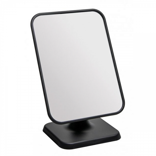 Косметическое прямоугольное зеркало, стоячее, размеры 14,5 х 19,5 см, общая высота 22 см, пластик черный матовый, в коробке