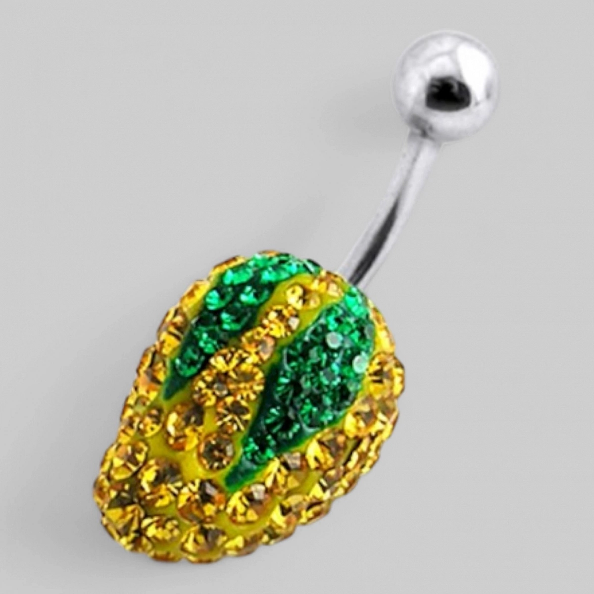 Серьга для пупка в форме манго усыпанного стразами. Цвет - желтый.