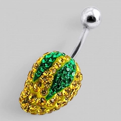Серьга для пупка в форме манго усыпанного стразами. Цвет - желтый.