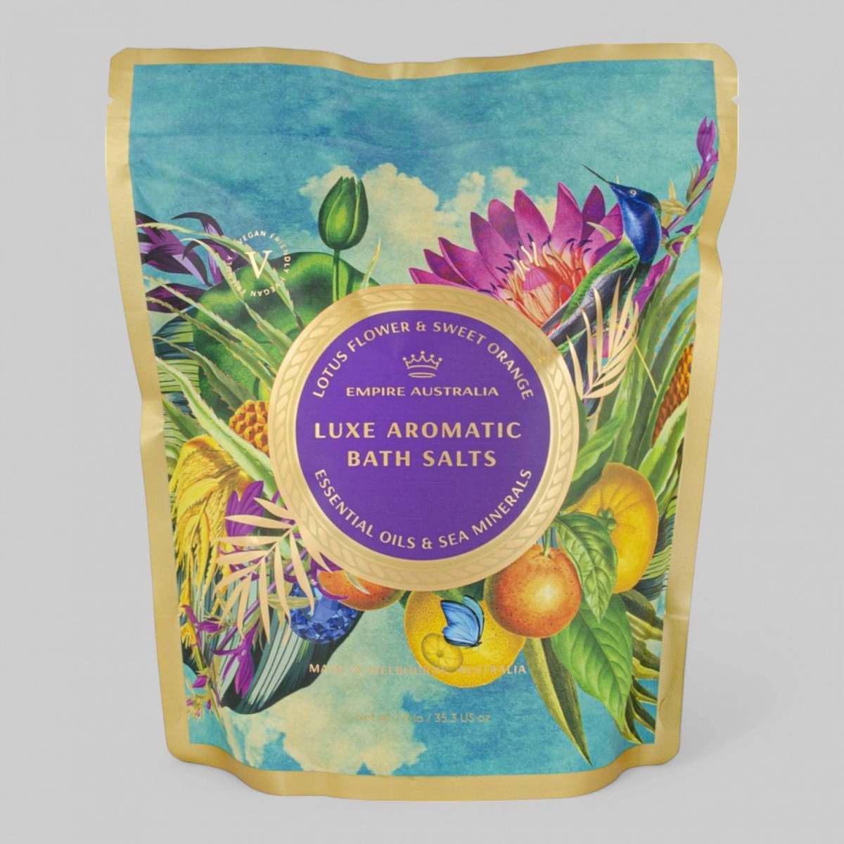 Соль для ванны EMPIRE AUSTRALIA с маслами цветка лотоса и сладкого апельсина, коллекция &quot;SAPPHIRE COAST&quot;, 125gm