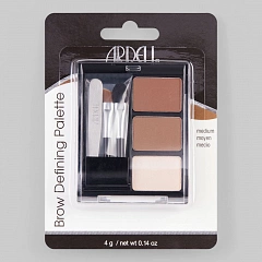 Комплект для коррекции бровей в футляре с зеркальцем, 3 пудры для тонирования в светлых тонах, 2 кисточки и пинцет.