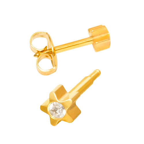 Серьги для прокола ЗВЕЗДА с камнем-ХРУСТАЛЬ MIDI с позолотой