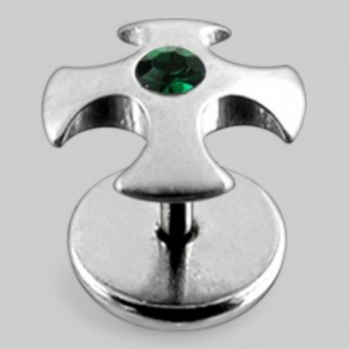 Серьга в форме &quot;ирландского креста&quot; с камнем в центре. Цвет - зелёный.