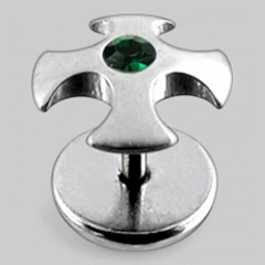 Серьга в форме &quot;ирландского креста&quot; с камнем в центре. Цвет - зелёный.