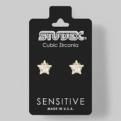 Серьги &quot;SENSITIVE&quot;с камнем &quot;ЦИРКОН&quot; тип огранки&quot;звезда&quot;,с позолотой,размер 5мм,2шт&quot;