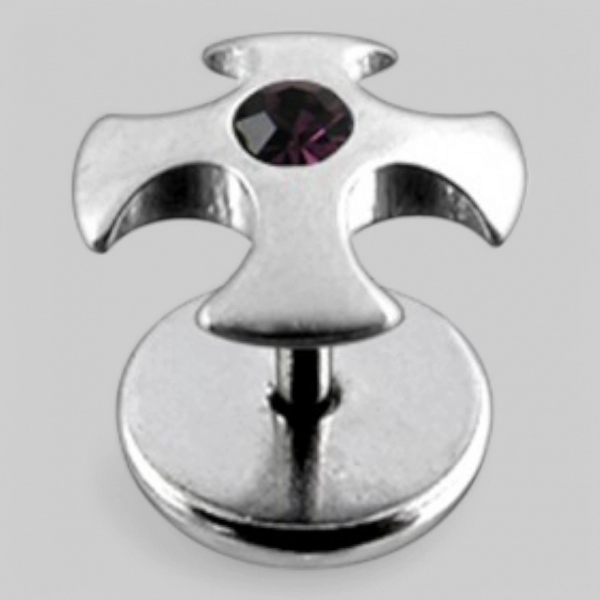 Серьга в форме &quot;ирландского креста&quot; с камнем в центре. Цвет - фиолетовый.