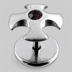 Серьга в форме &quot;ирландского креста&quot; с камнем в центре. Цвет - фиолетовый.