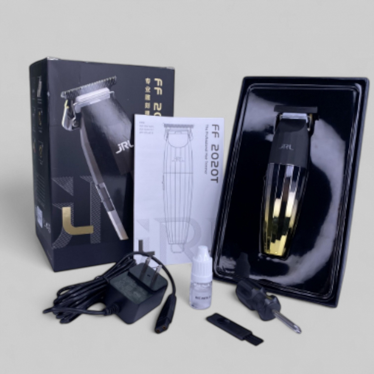 FF 2020T PROFESSIONAL CORDLESS HAIR TRIMMER GOLD-МАШИНКА ДЛЯ СТРИЖКИ ВОЛОС &quot;JRL FRESHFADE 2020T GOLD&quot;, ЦВЕТ-ЧЕРНЫЙ С ЗОЛОТОМ - окантовочная, роторный мотор, T-образный, нож 40мм, 7200 об/мин, 2ч работ