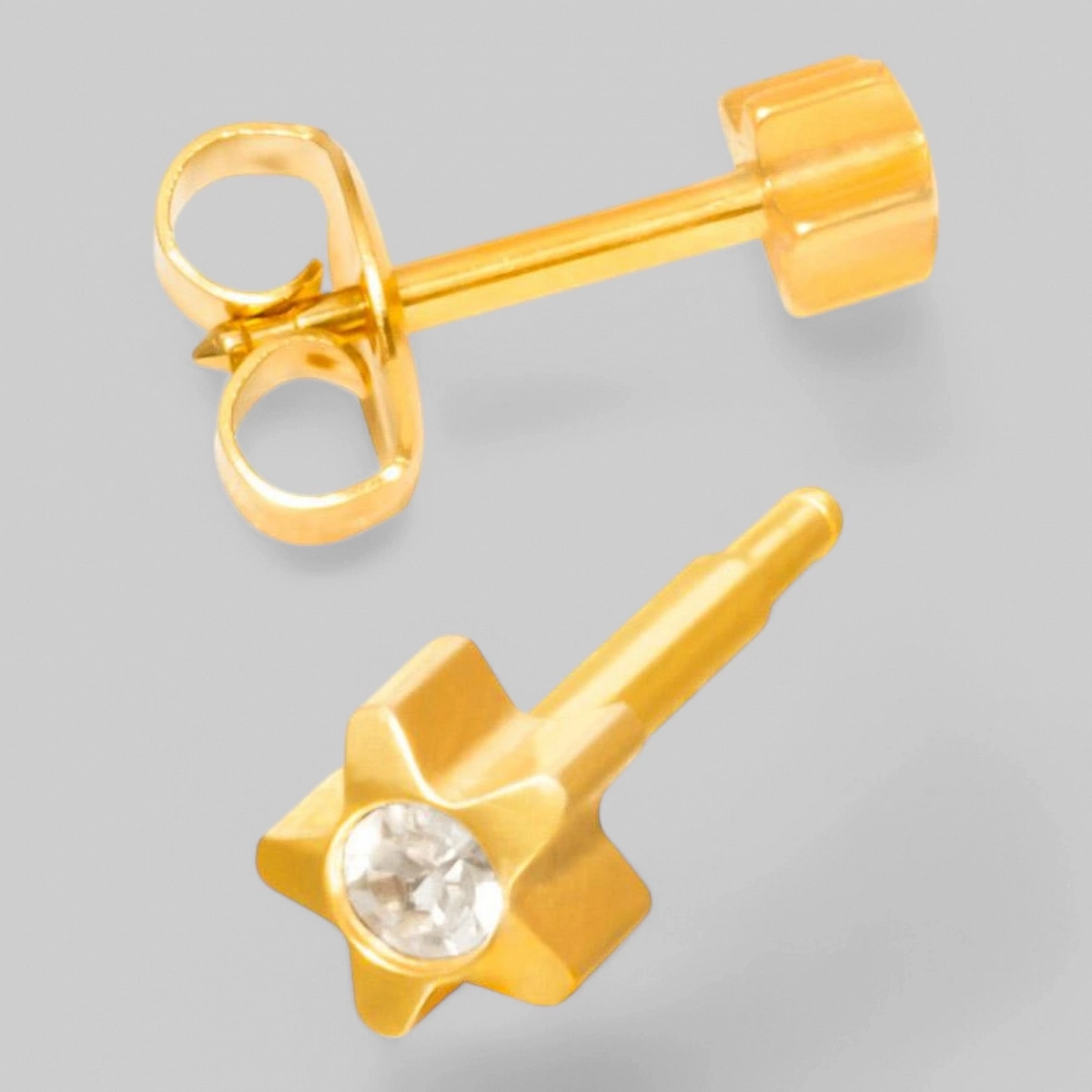 Серьги для прокола ЗВЕЗДА с камнем-ХРУСТАЛЬ MIDI с позолотой