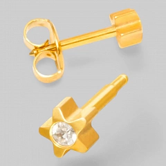 Серьги для прокола ЗВЕЗДА с камнем-ХРУСТАЛЬ MIDI с позолотой