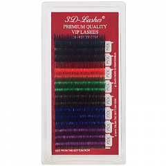 3D-VIP Color Lashes J Curl - Ресницы шелковые цветные (7 цветов), толщина 0,15мм, длинна 11мм,  наклеены на ленту, примерно 4500шт.