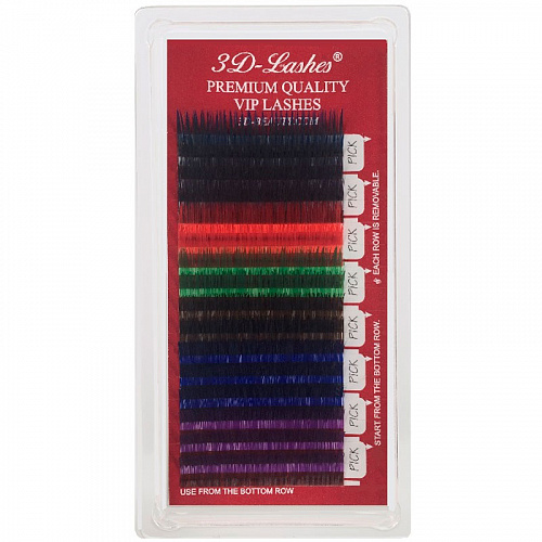 3D-VIP Color Lashes J Curl - Ресницы шелковые цветные (7 цветов), толщина 0,15мм, длинна 11мм,  наклеены на ленту, примерно 4500шт.