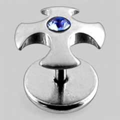 Серьга в форме &quot;ирландского креста&quot; с камнем в центре. Цвет - голубой.