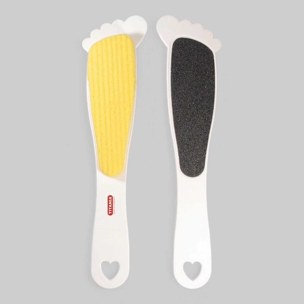 Двухсторонняя терка для ног в форме ножки с ручкой, пемза\абразив, длина 24см.