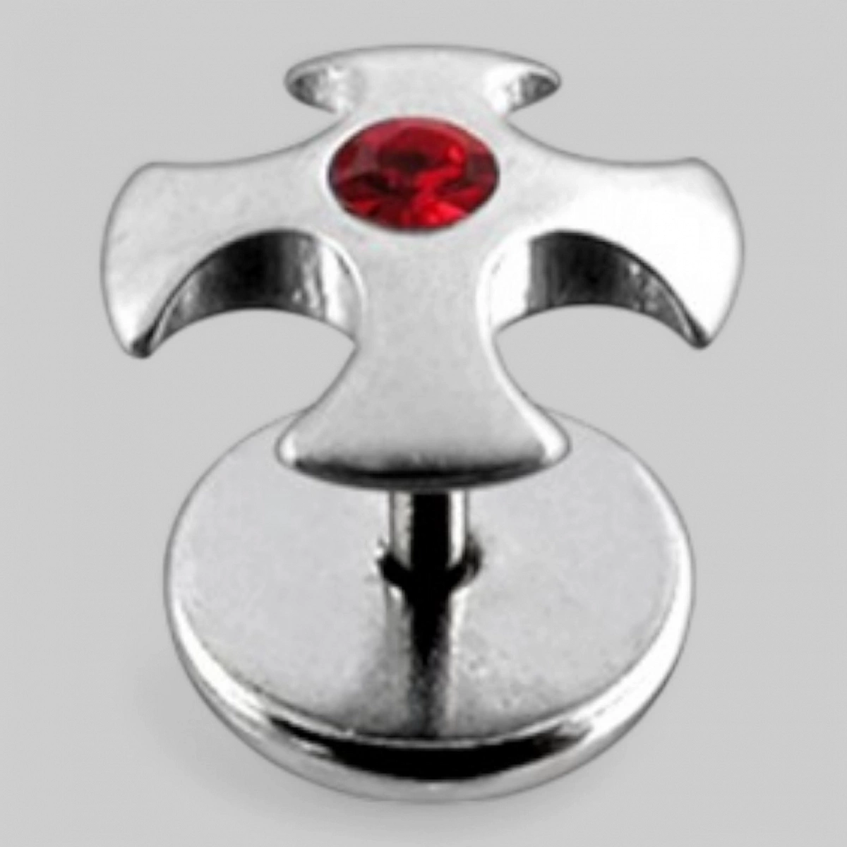 Серьга в форме &quot;ирландского креста&quot; с камнем в центре. Цвет - красный.