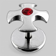 Серьга в форме &quot;ирландского креста&quot; с камнем в центре. Цвет - красный.